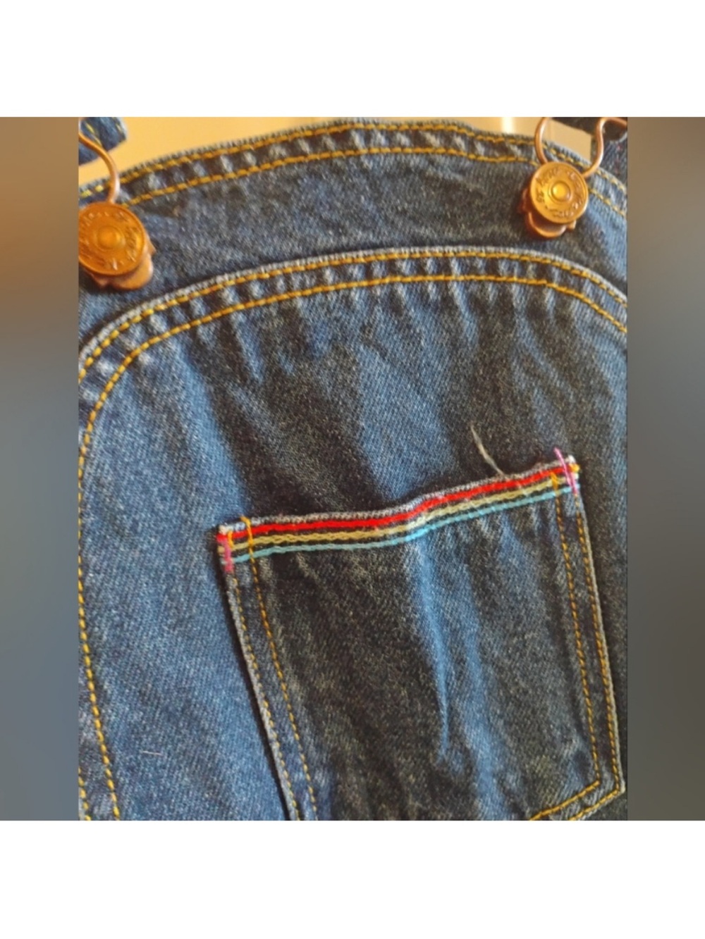 We The Free chasing rainbows 🌈 Blue Denim Striped-Trim Overalls Jumpsuit Size 2 - Picture 6 of 6